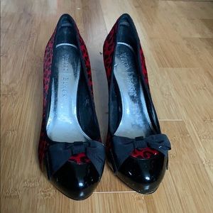 WHBM red black leather shoes Sz 9.5 New